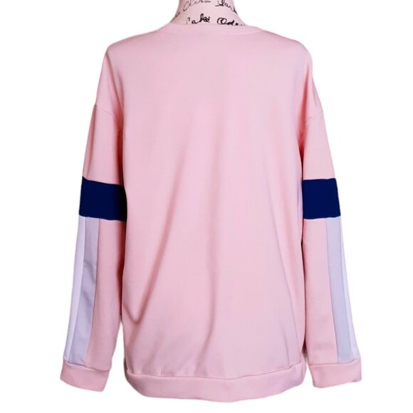 Nike Retro Vibe Fleece Sweatshirt Pouch Pocket Striped Pink Blue White Gray LG - Picture 3 of 7